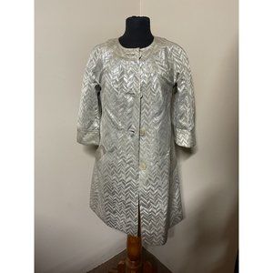 Trina Turk Silver Long Jacket Duster Chevron Pattern Size 2